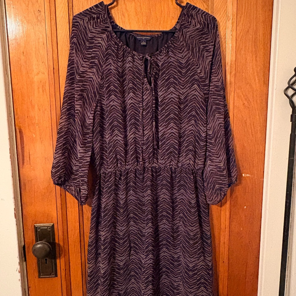 Banana Republic Purple Patterned Long Sleeve Midi Dress